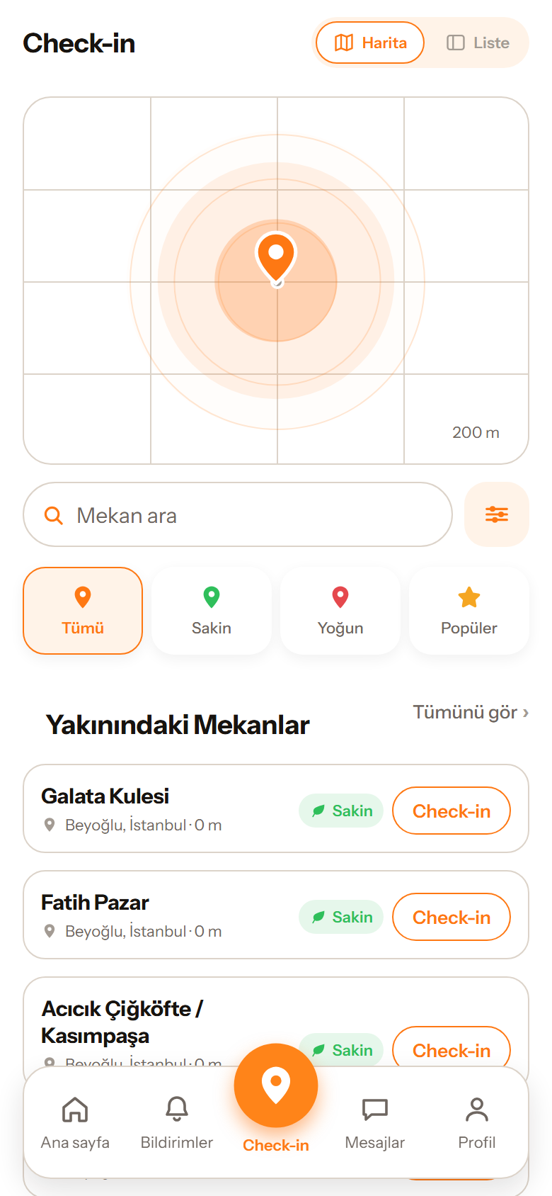 Slooin check-in ekranı